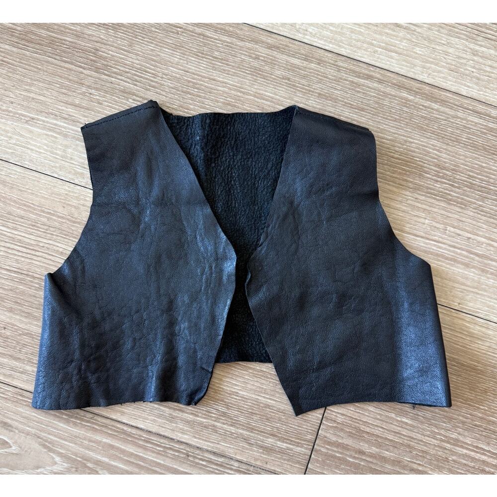 Black Genuine Leather Unlined Dog Vest Biker Open Front Pet XS Small